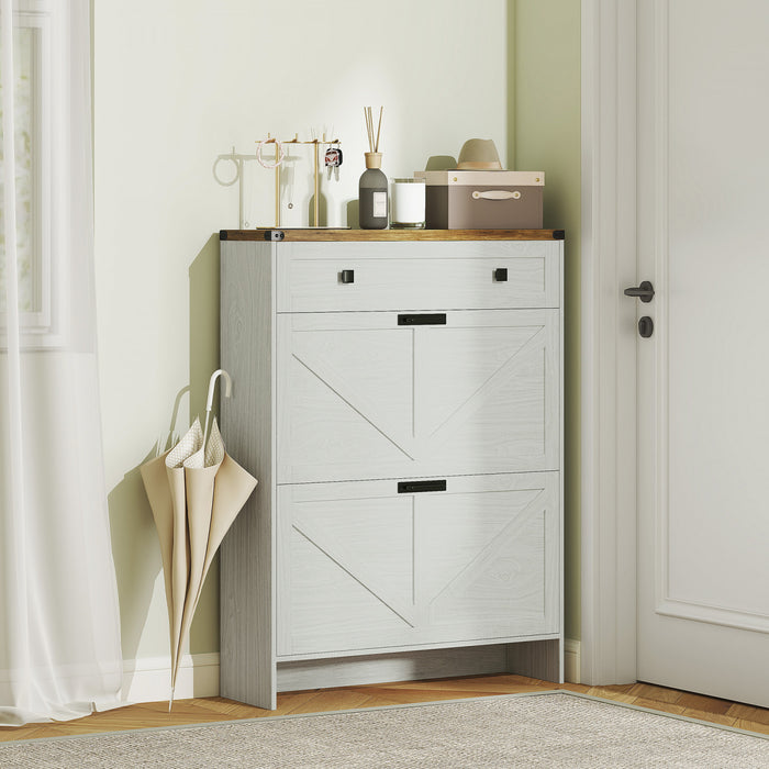 HOMCOM Slim Shoe Cabinet, Farmhouse Shoe Storage Cabinet with Flip Drawers