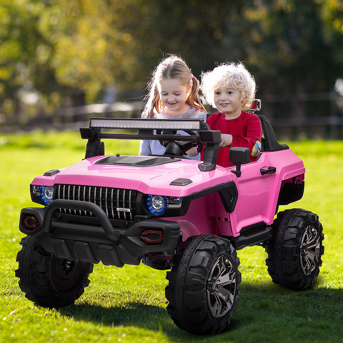 Aosom Kids Ride-on Car 12v Rc 2-seater Police Truck Electric Car For Kids With Full LED Lights, Mp3, Parental Remote Control (pink)