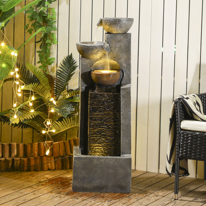 Outsunny 5-tier Outdoor Fountain W/ Led Lights, Resin Waterfall Fountain