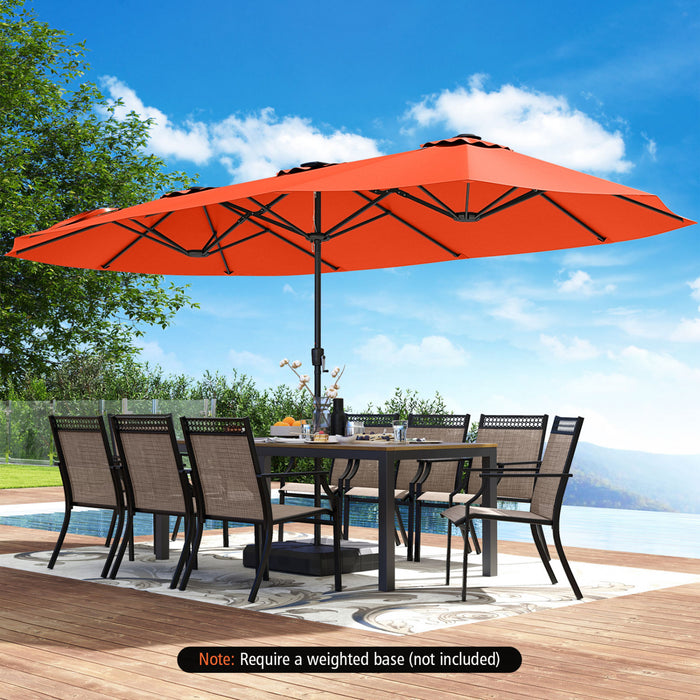 Costway 15.5 FT Extra-Large Patio Umbrella with LED Solar Lights & 12 Heavy-Duty Ribs Orange