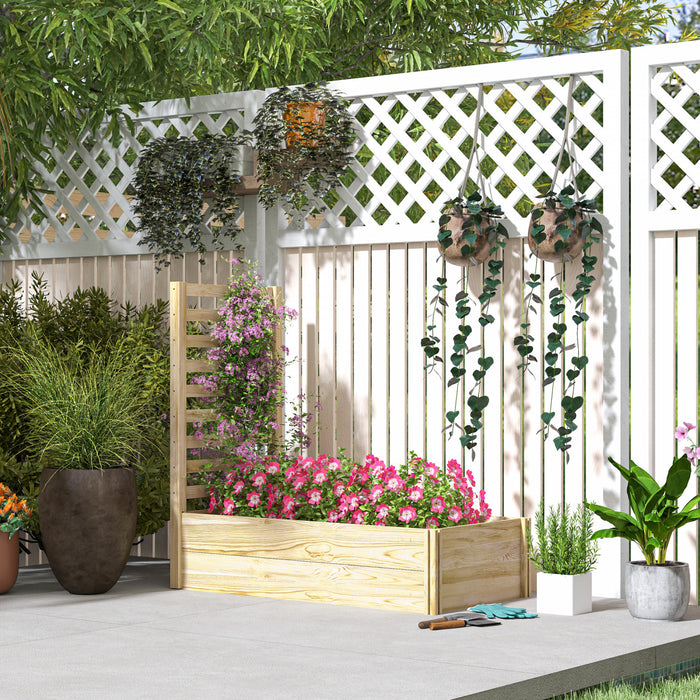 Outsunny 43\" Raised Garden Bed Wooden, Planters Box With Trellis, Natural