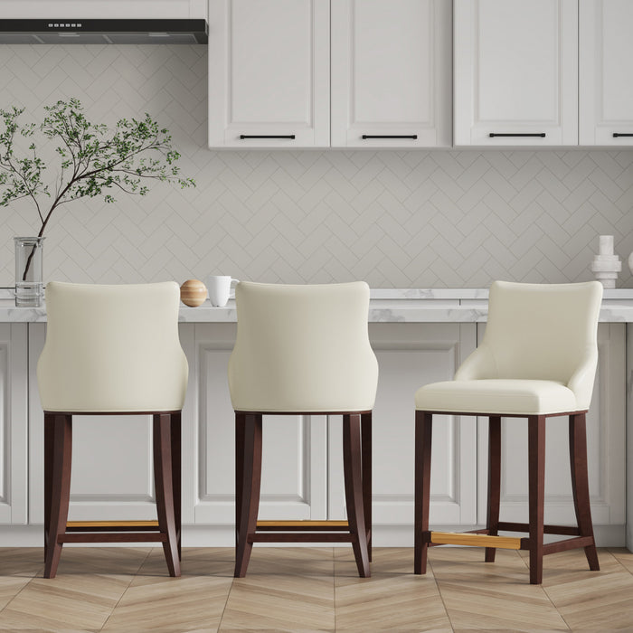Shubert Modern Wood Upholstered Counter Stool in Ivory - Set of 3