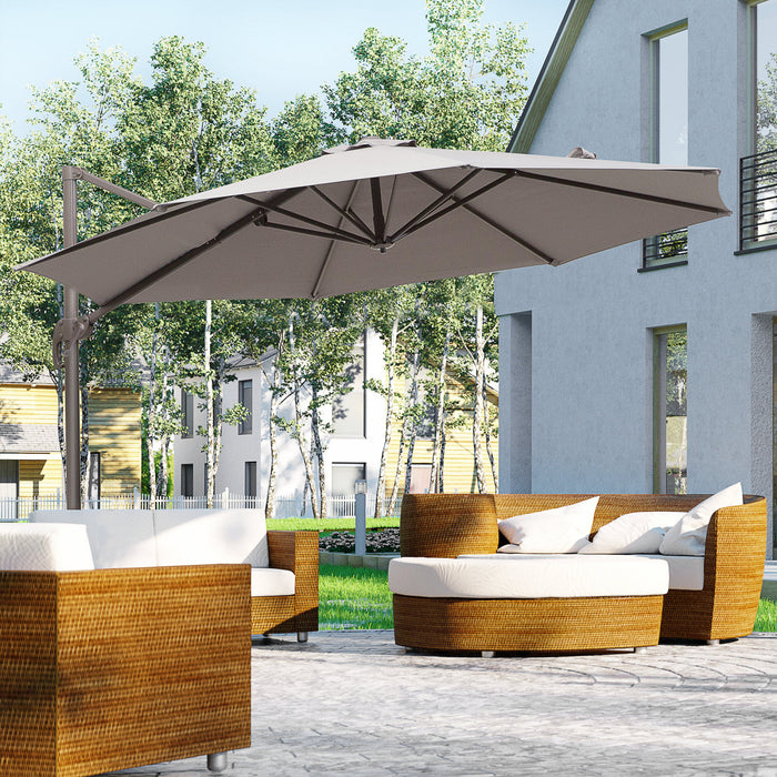 Outsunny 10ft Cantilever Patio Umbrella With 360° Rotation, Grey