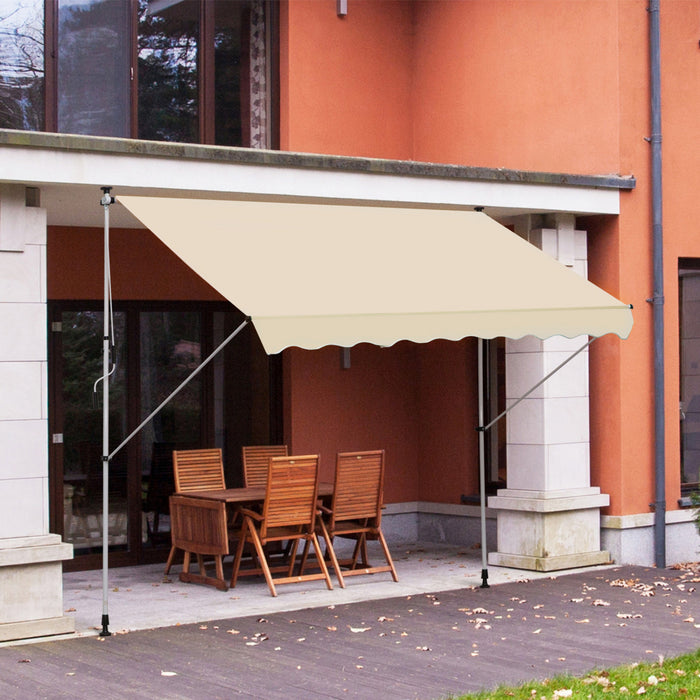 Outsunny 10x5ft Manual Retractable Awning, Patio Sun Shade Canopy Shelter With 5.6-9.2ft Support Pole, Water Resistant Uv Protector, For Window, Door, Porch, Deck, Beige
