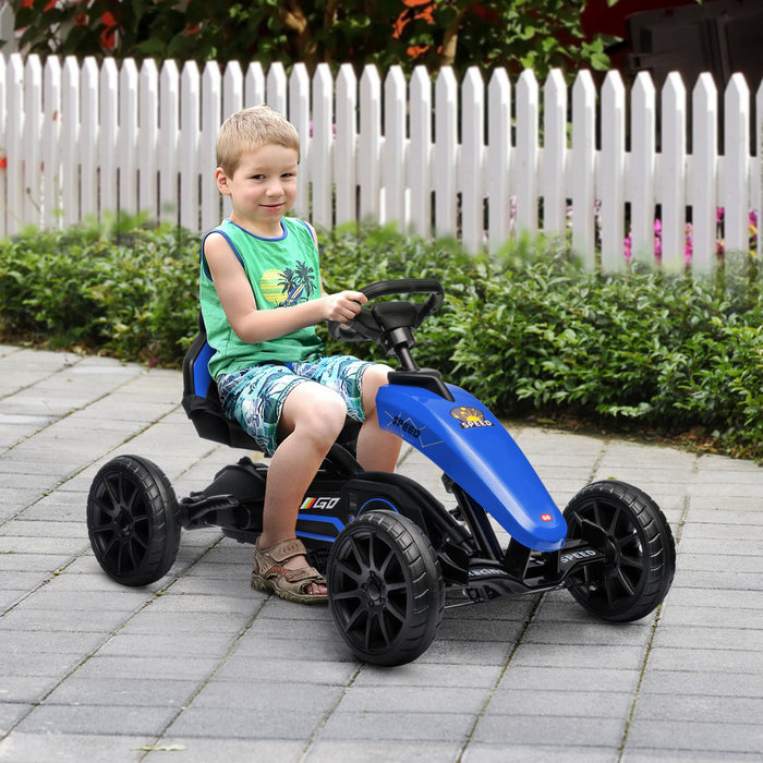 Aosom Pedal Go Kart For Kids, Pedal Powered Ride-On Car With Swing Axle, Adjustable Bucket, Handbrake, 4 Eva Wheels Powered Ride, Indoor Foot Racer, For 3-8 Years Old, Blue