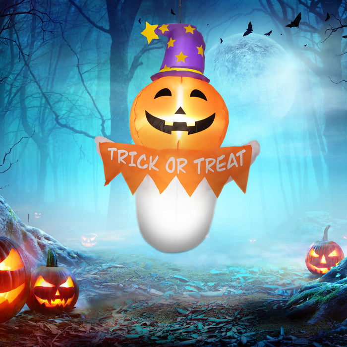Outsunny 3.4ft Inflatable Halloween Window Sticker Ghost With Orange Face