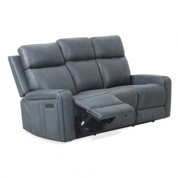 Bellamy 78 in. Leather Match Power Reclining Sofa with Adjustable Headrest and USB - Blue