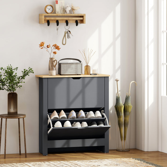 HOMCOM Narrow Shoe Cabinet for Entryway w/ 2 Flip Drawers Adjustable Shelf