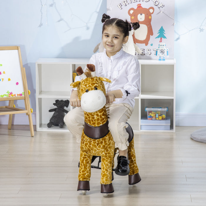 Qaba Ride On Horse Walking Horse Mechanical Rocking Horse Riding Pony Toy With Wheels Gift For 3-6 Years Girls Boys, Giraffe