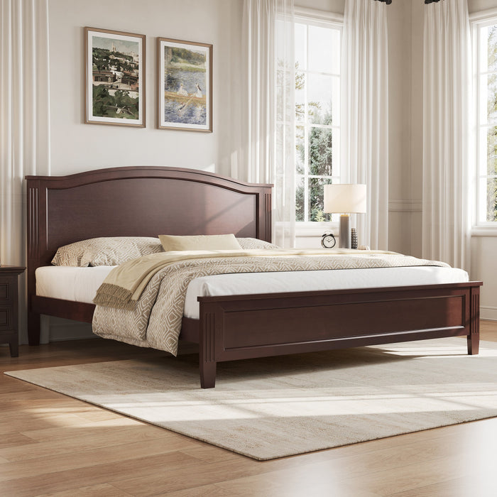 Benson Full Size Solid Wood Platform Bed with Stylish Headboard, Brown