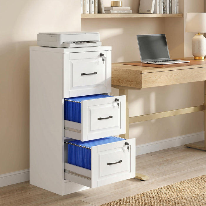HOMCOM 3 Drawer File Cabinet with Lock, Vertical Filing Cabinet, White