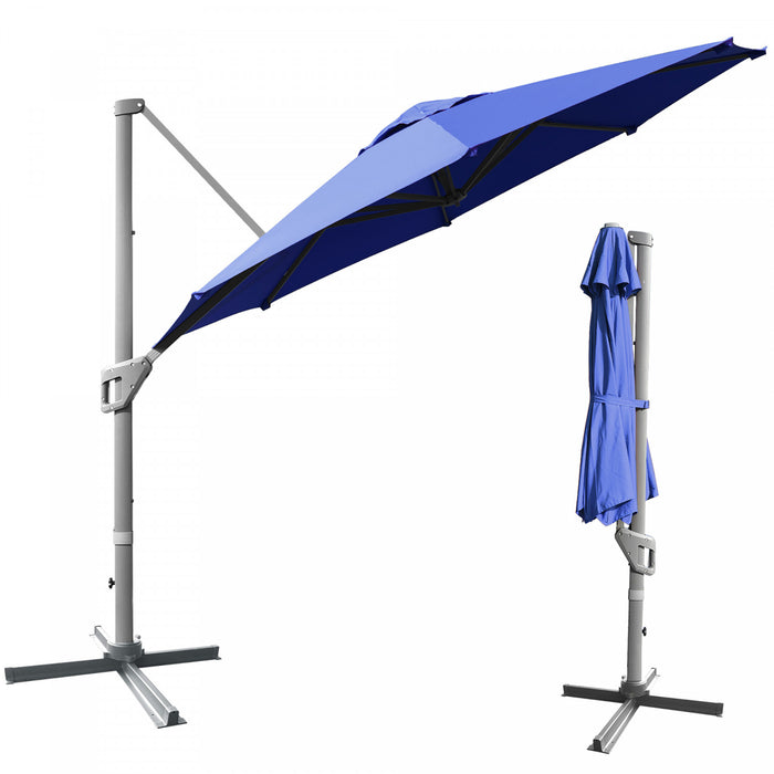 Costway 11ft Patio Offset Umbrella Cantilever Rotation Aluminum Tilt Cross Base Navy