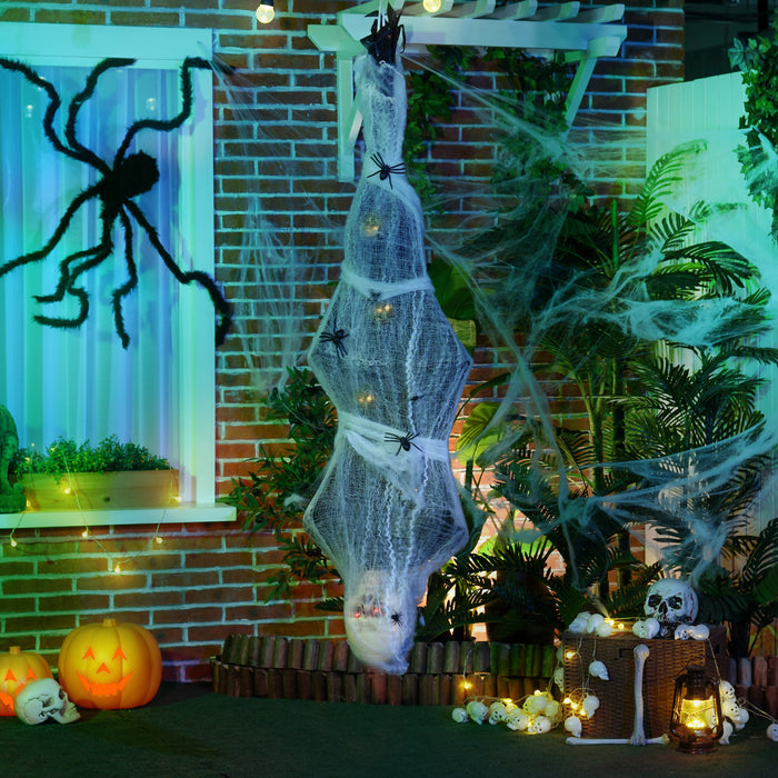 Homcom 55.9\" Animated Halloween Decoration Hanging Mummy With Spider Web