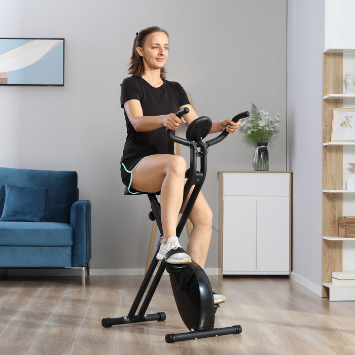 Soozier Folding X Bike Upright Exercise Bike W/ 8-level Resistance Stationary Fitness Bike Cardio Workout Trainer With Lcd And Pulse Monitor, Black