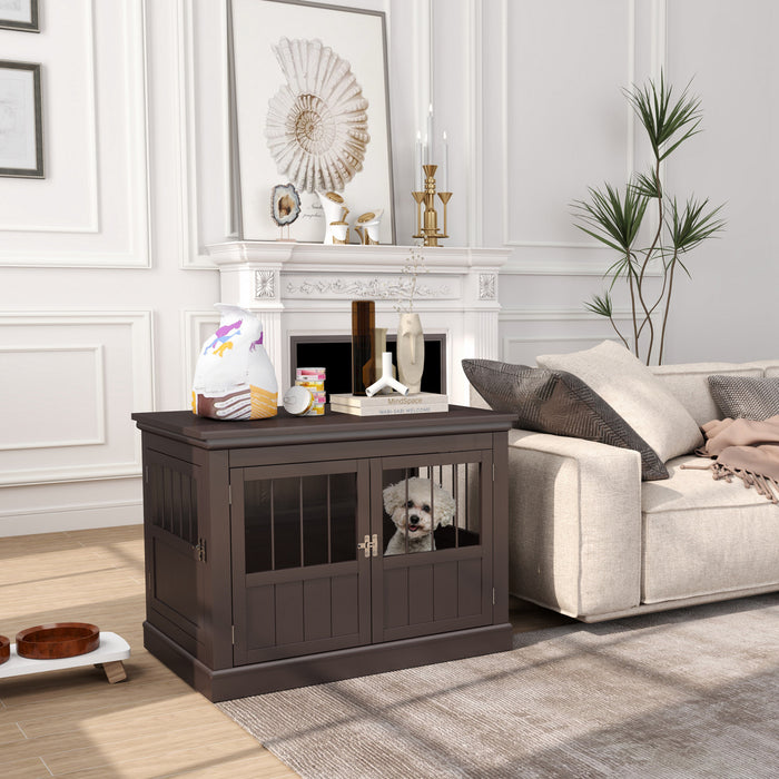 Pawhut Dog Crate Furniture, 31\" Dog Kennel Side End Table With Three Doors, Indoor Dog Cage For Small Dogs, Coffee