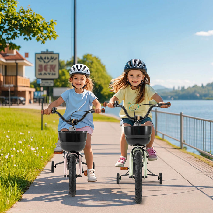 Costway 12\" Kid's Bike With Training Wheels Adjustable Handlebar & Seat Handbrake Green