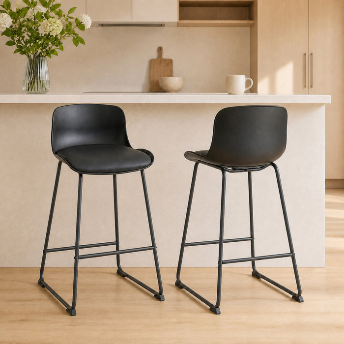 HOMCOM Modern Bar Stools Set of 2, PU Leather Upholstered Barstools, Black