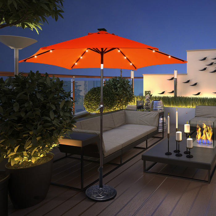 Costway 9' Solar LED Lighted Patio Market Umbrella Tilt Adjustment Crank Lift Orange