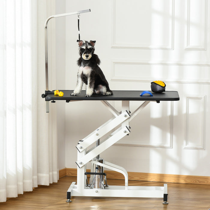 Pawhut Dog Grooming Table, Deluxe Professional Pet Grooming Table For Larger Dogs Z-lift Hydraulic With Arm Noose - Black