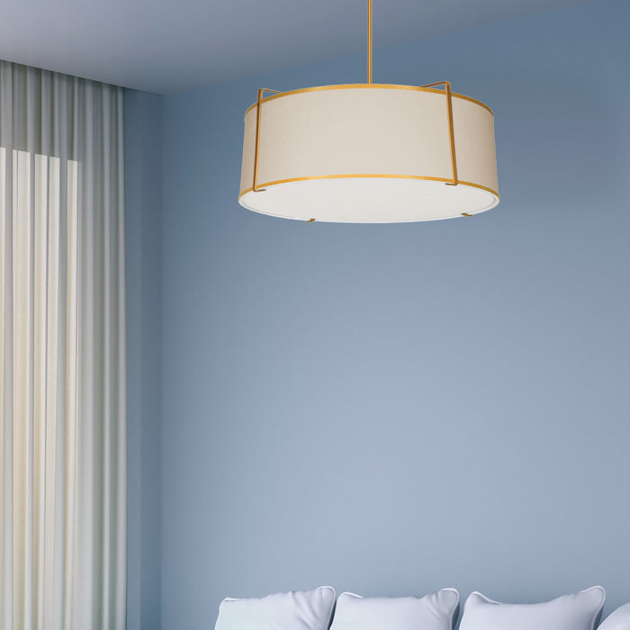 Dainolite Trapezoid 4 Light Pendant Drum Gold/Cream Shade White Fabric Diffuser Lamp