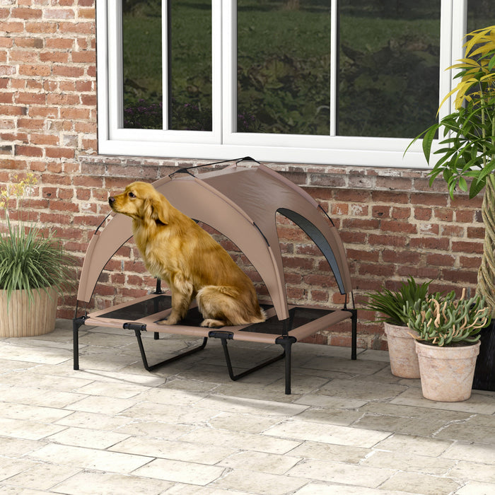 Pawhut Elevated Dog Bed With Canopy, Cooling Dog Cot Bed For Camping, Portable Raised Pet Cot With Washable Breathable Mesh, For Indoor Outdoor, Large Dogs, 42\" X 30\" X 37\", Coffee