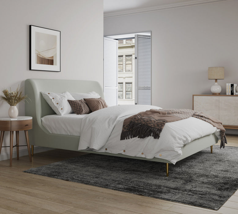Heather Mid-Century Modern Velvet Upholstered Queen Bed in Cream and Gold