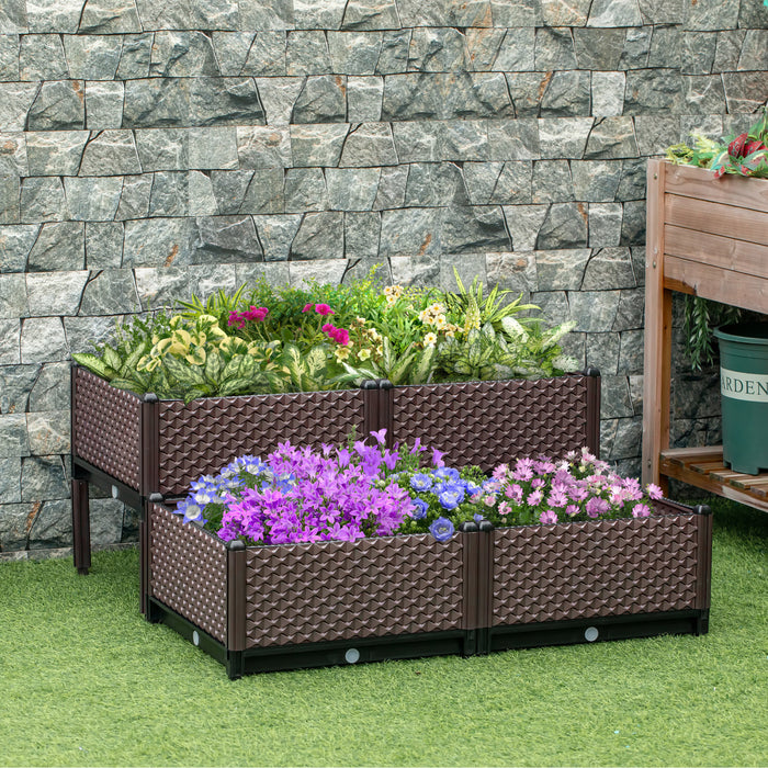 Outsunny Set Of 4 Garden Raised Bed Kit, Diy Elevated Planter Box, Flower Vegetables Planting Container With Self-watering Design And Drainage Holes For Indoor & Outdoor Use