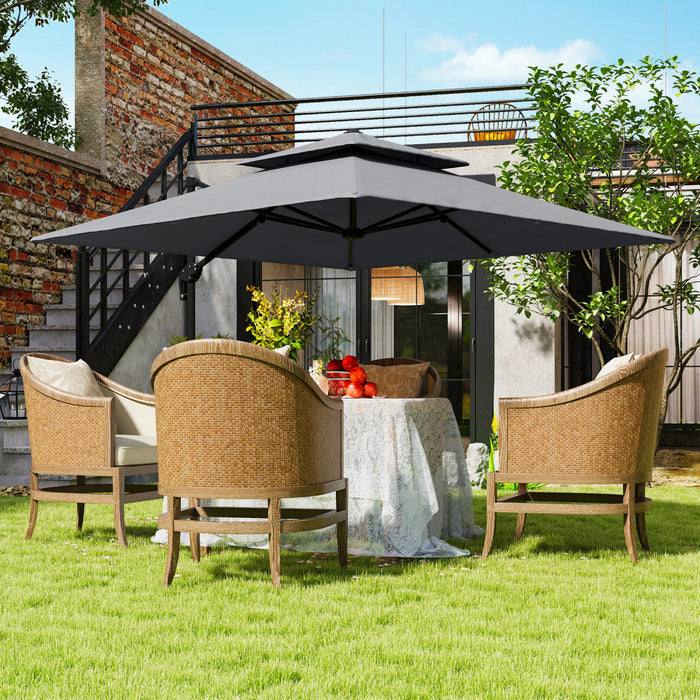 Outsunny 10' X 10' Cantilever Patio Umbrella With Double Top, Light Grey