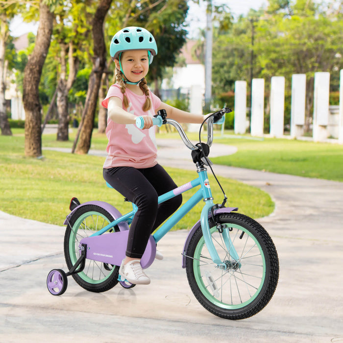 Costway 16\" Kids Bike With Adjustable Saddle Handlebar Removable Training Wheels Handbrake Blue
