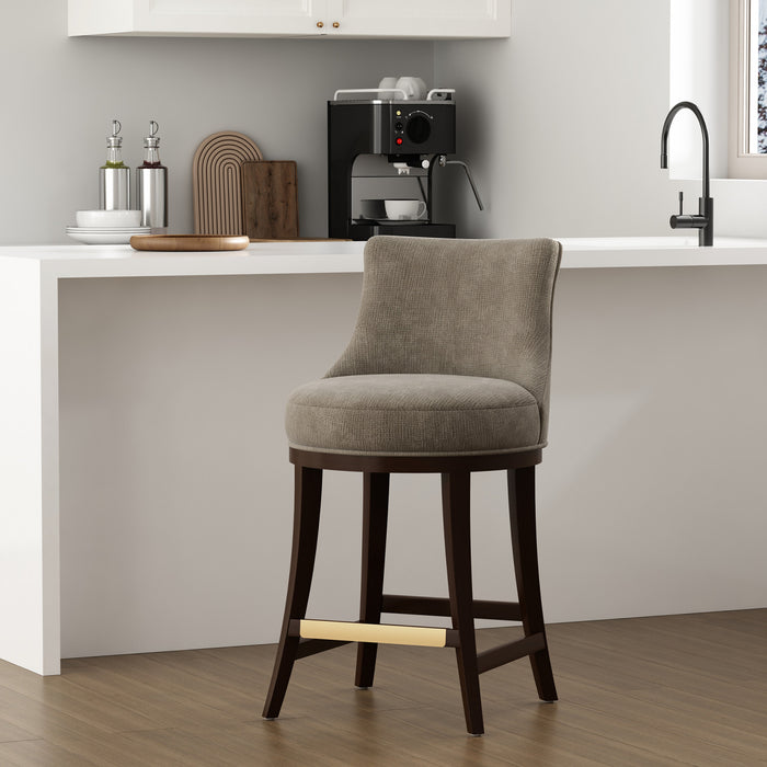 Lucia Modern Wood Chenille Counter Stool in Taupe Bar Stool