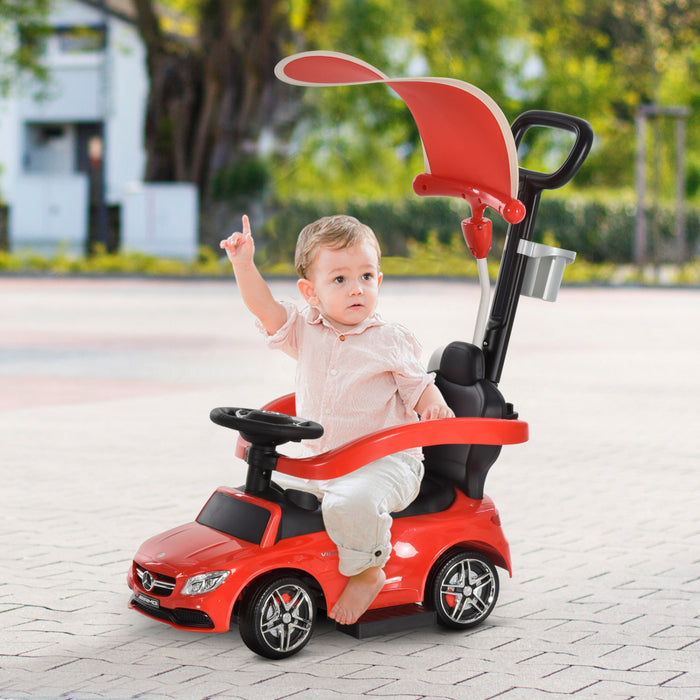 Aosom 3 In 1 Officially Licensed Push Ride On Car For Toddlers Stroller Sliding Walking Baby Push Pedal Car With Sun Canopy Horn Sound Safety Bar Cup Holder Ride On Toy For 1-3 Years Old Boy Girl, Red