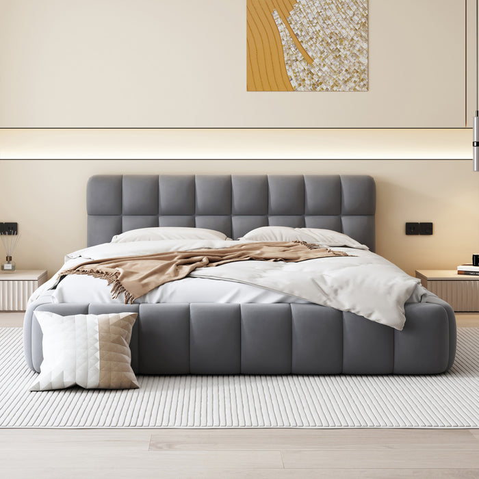 Jessica Upholstered Platform Bed with Comfortable Linen Fabric and Sturdy Frame,Queen Size,Gray Queen Bed