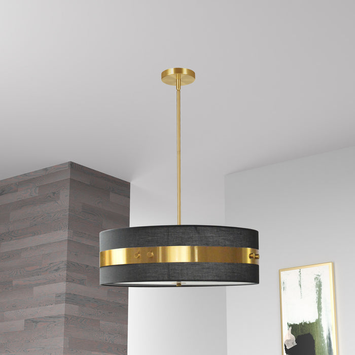 Dainolite Willshire 4 Light Pendant Aged Brass Finish Black Shade Lamp