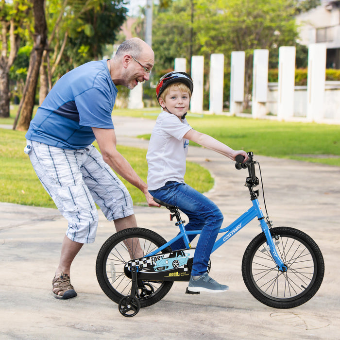 Costway 18\" Kids Training Bike With Removable Training Wheels Pneumatic Tires Navy