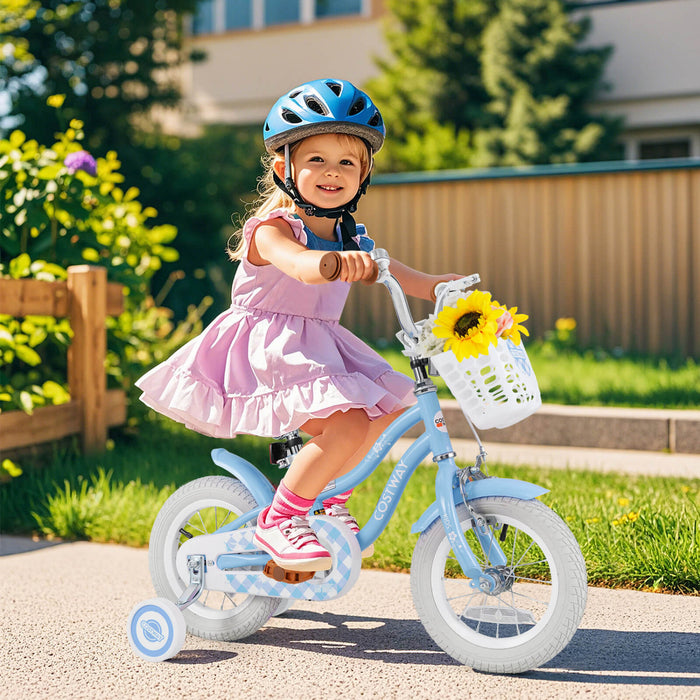 Costway 12\" Kid's Bike For 3-4 Years Old Children Bicycle With Front Handbrake Blue
