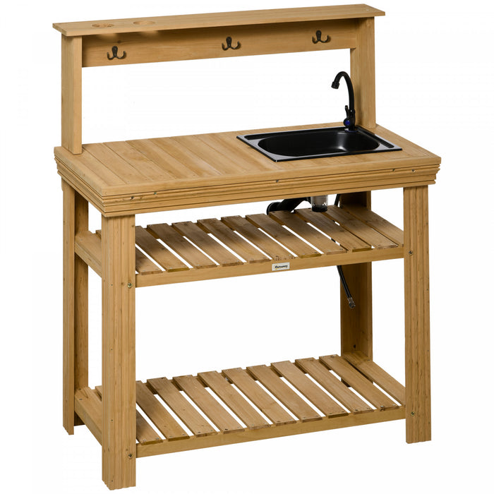 Outsunny Potting Benches For Outside With Faucet, Removable Sink, Shelves