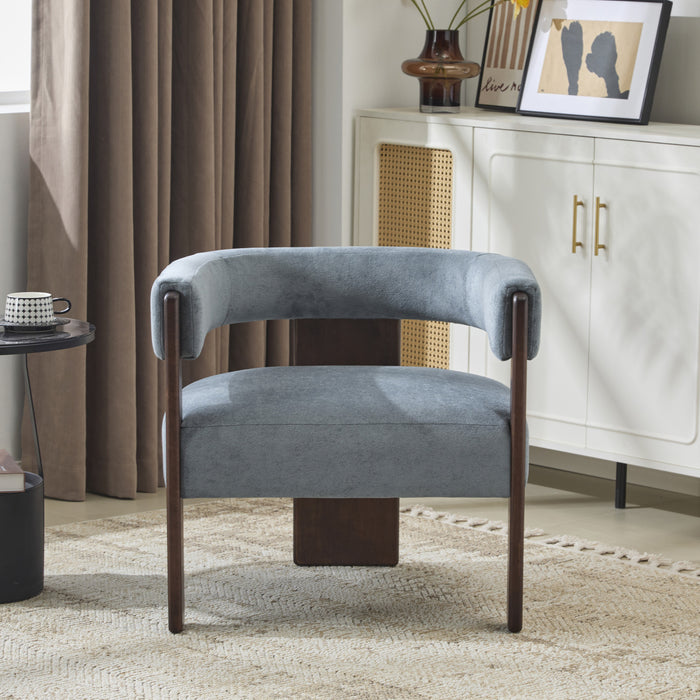 Olivia Velvet Upholstered Accent Armchair with Barrel Back Design and Rubber Wood Frame,Blue Accent Chair