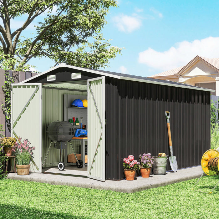 Outsunny 12' x 10' Metal Shed, Heavy Duty Outdoor Storage Shed, Dark Grey