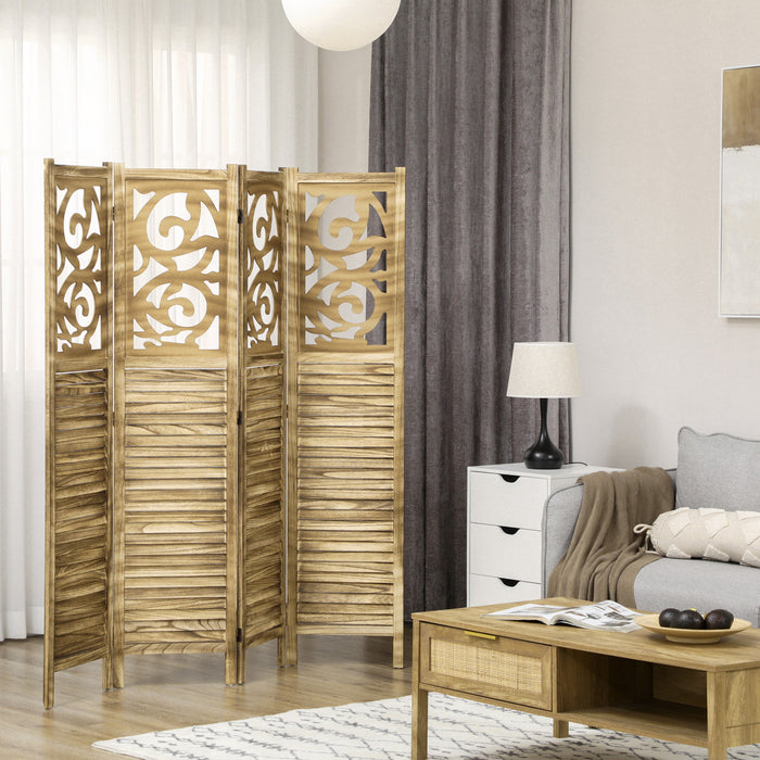Homcom 4 Panel Room Divider, 5.6 Ft Folding Privacy Screens, Brown