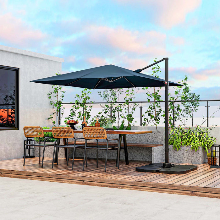Costway Patio 9.5FT Square Cantilever Offset Hanging Umbrella 2-Tier 360° Outdoor Navy