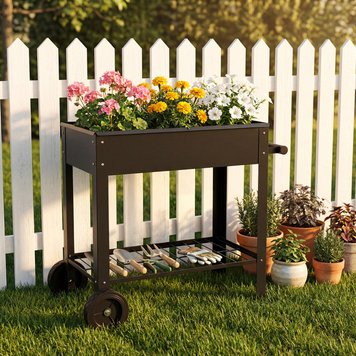 Outsunny Metal Raised Garden Bed, Elevated Planter Box with 2 Wheels