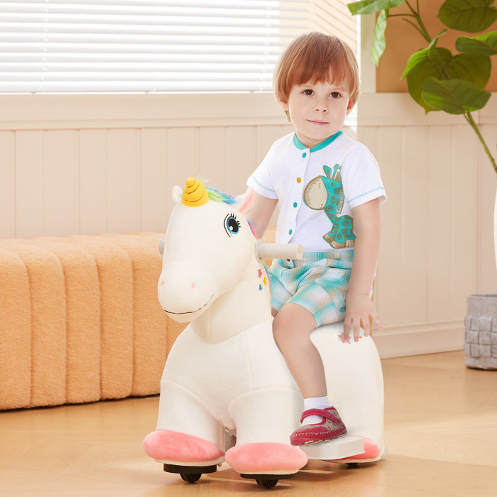 Qaba 6v Ride On Unicorn, Battery Powered Ride-On Kids Electric Ride On Horse, Riding Pony Toy With Music Forward, Pu Wheels, Soft Touch, For Boys And Girls Aged 18-36 Months, White