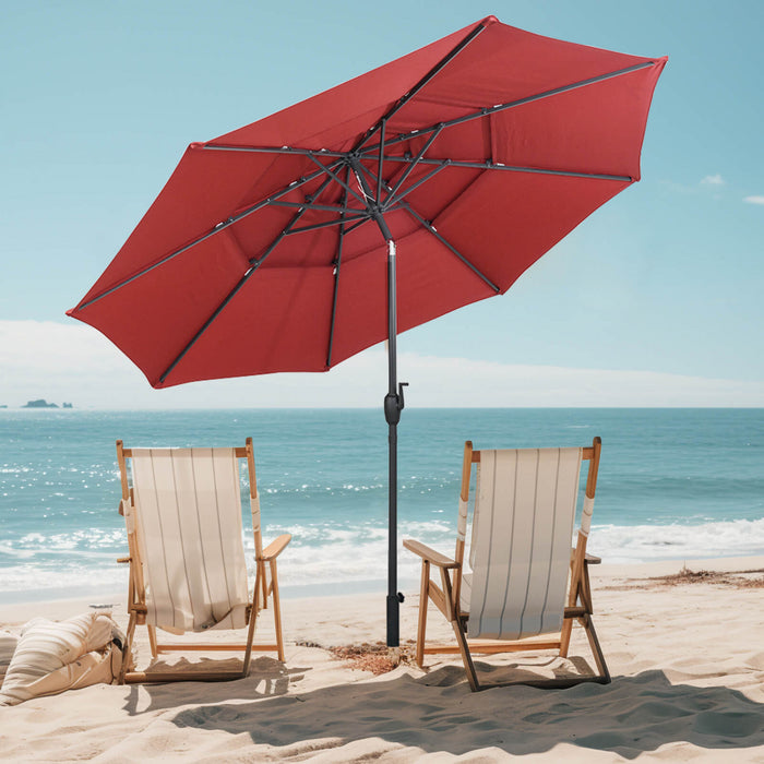 Costway 10 ft 3-tier Vented Patio Umbrella Large Market Table Umbrella Outdoor Sun Shade Red
