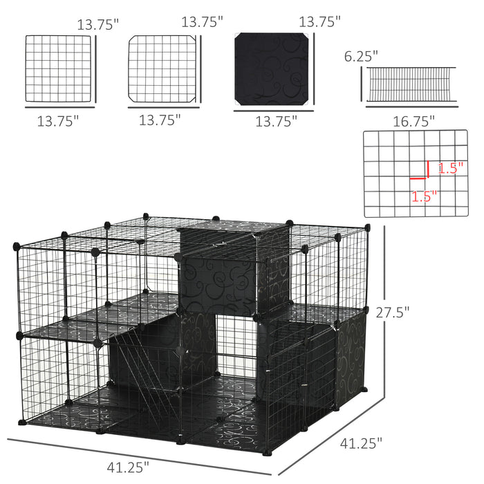 Pawhut Small Animal Cage Rabbit Cage With Door, Guinea Pig Playpen, Small Animal Fence For Bunny, Chinchilla, Freret, Chinchilla, Indoor And Outdoor Use, Total 56 Panels, 41.3\" X 27.6\" X 41.3\"