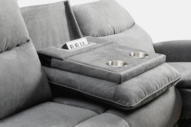 Quest 82.5\" Chenille Fabric Power Reclining Sofa - Grey