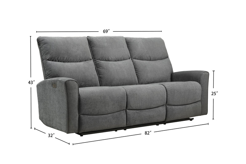 Quest 82.5\" Chenille Fabric Power Reclining Sofa - Grey