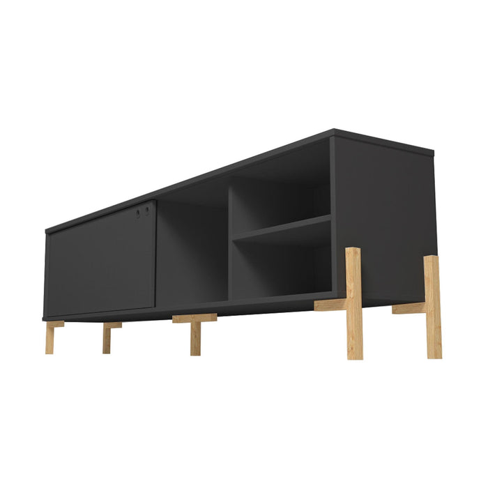 Manhattan Comfort Bowery 72.83\" TV Stand with 4 Shelves - Black & Oak