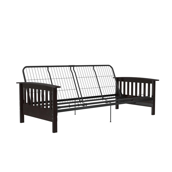 Dorel Home Darrien Full Wood Arm Futon Frame with 6\" Thermo-bonded High-Density Polyester Fill Mattress - Beige