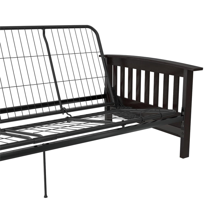 Dorel Home Darrien Full Wood Arm Futon Frame with 6\" Thermo-bonded High-Density Polyester Fill Mattress - Beige