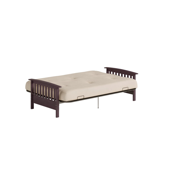 Dorel Home Darrien Full Wood Arm Futon Frame with 6\" Thermo-bonded High-Density Polyester Fill Mattress - Beige